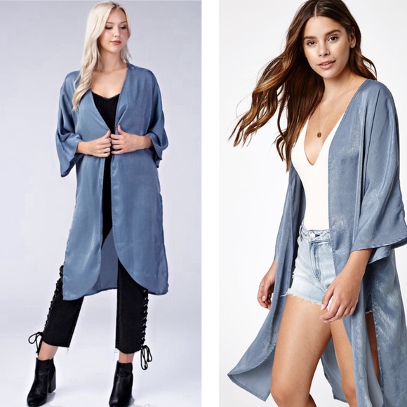 Embroidered floral blue satin cardigan - Picture 9 of 9